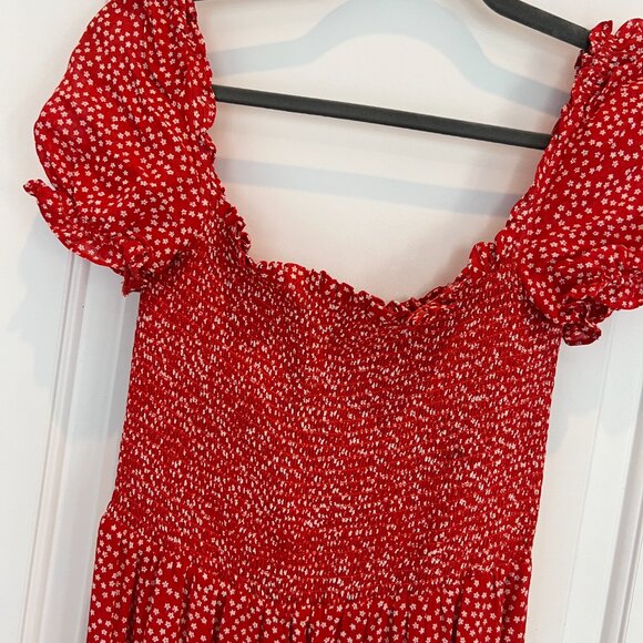 Reformation Lacey Midi Dress - Baila Red Cream Floral Puff Sleeves - Picture 5 of 6